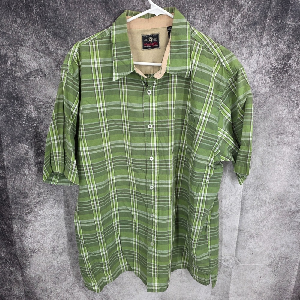 Wrangler Shirt Mens XL Green Plaid Short Sleeve Button Up Cowboy Rancher Western